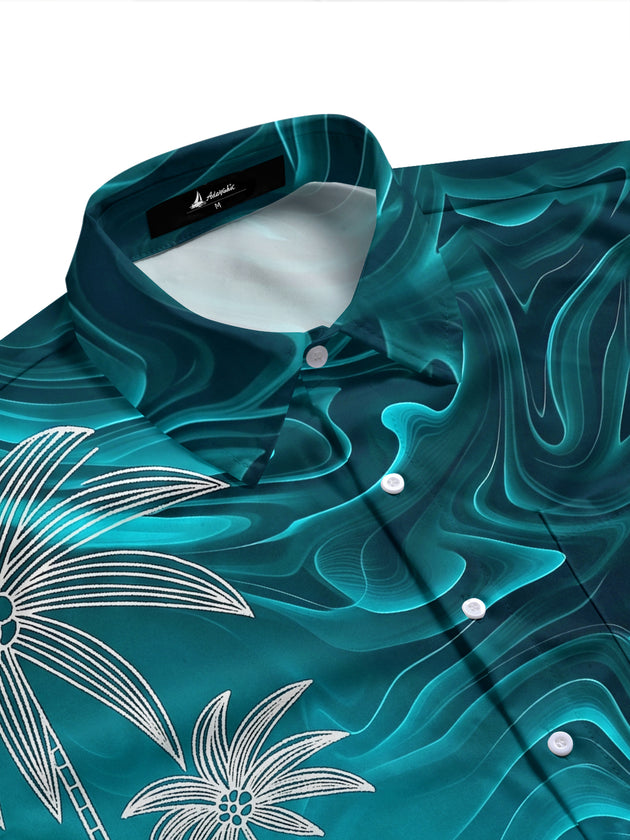 Adaychic Men's Hawaiian Palm Tree Outline Print Short Sleeve Shirt with Chest Pocket