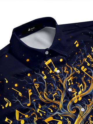 Adaychic Men's Graphic Saxophone Tree Print Short Sleeve Shirt with Chest Pocket