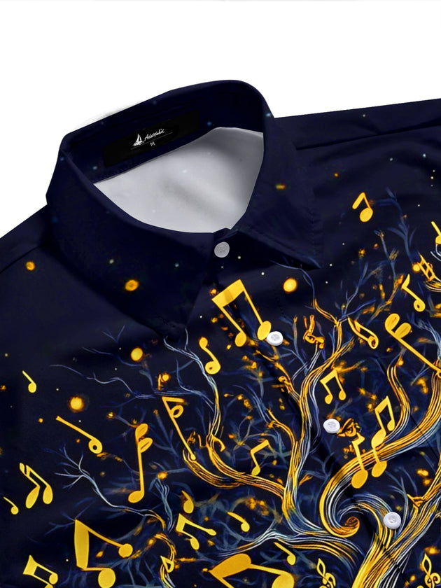 Adaychic Men's Graphic Saxophone Tree Print Short Sleeve Shirt with Chest Pocket