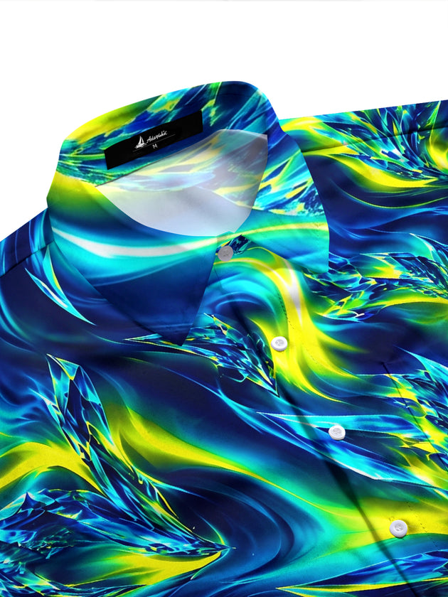 Adaychic Men's Printed Abstract Swirling Fluid Pattern Long Sleeve Shirt with Chest Pocket