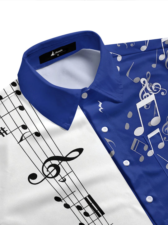 Adaychic Men's Graphic Musical Notes Print Music Staff Print Short Sleeve Shirt with Chest Pocket