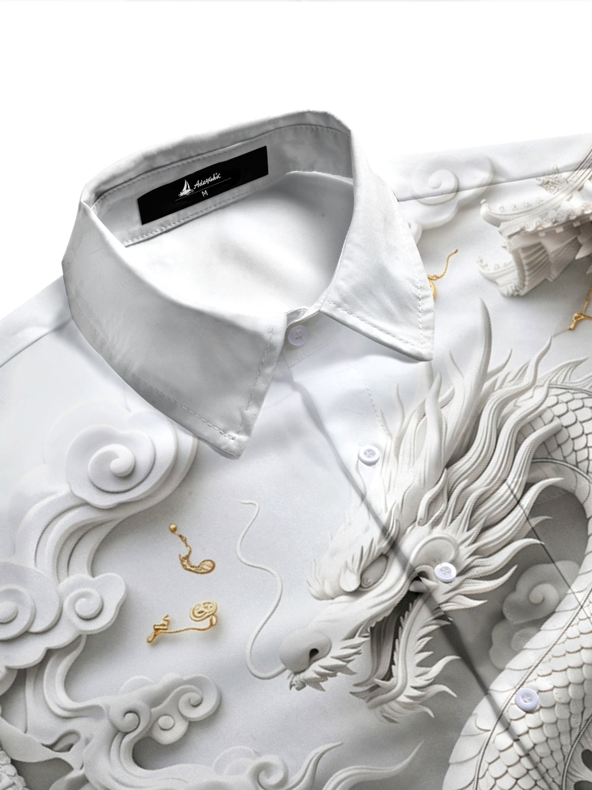 Adaychic Men's 3D 3D Dragon Print Chinese Clouds Print Short Sleeve Shirt with Chest Pocket