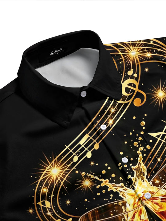 Adaychic Men's Short Sleeve Shirt - Cigar And Christmas Ornaments Print Whiskey Glasses And Music Notes Print with Chest Pocket