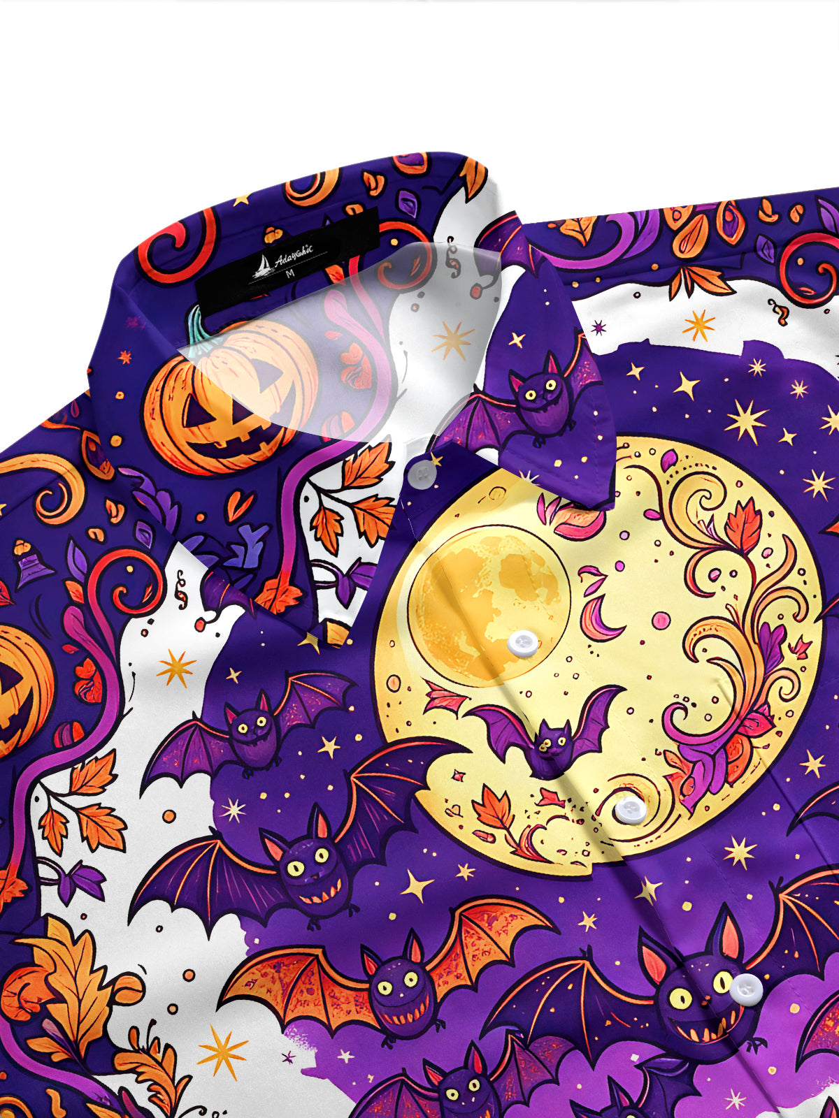 Adaychic Men's Halloween Black Cats And Pumpkins Print Short Sleeve Shirt with Chest Pocket