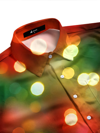 Adaychic Men's Printed Christmas Lights Bokeh Print Long Sleeve Shirt with Chest Pocket