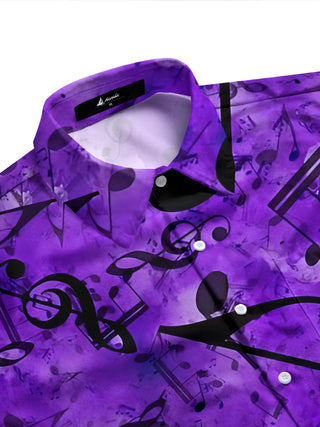 Adaychic Men's Printed Music Notes Print Long Sleeve Shirt with Chest Pocket