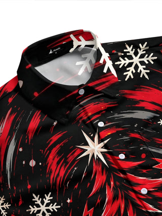 Adaychic Men's Graphic Christmas Tree And Drum Set Print Long Sleeve Shirt with Chest Pocket