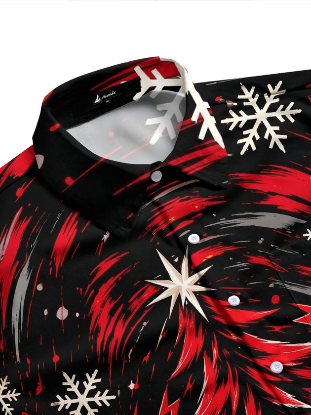 Adaychic Men's Graphic Christmas Tree And Drum Set Print Long Sleeve Shirt with Chest Pocket