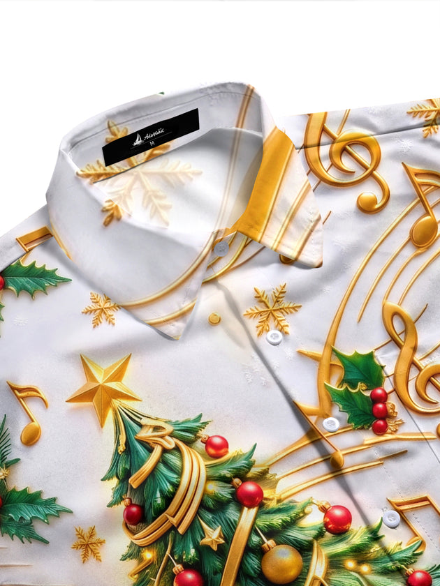 Adaychic Men's Graphic Christmas Tree Print Long Sleeve Shirt with Chest Pocket