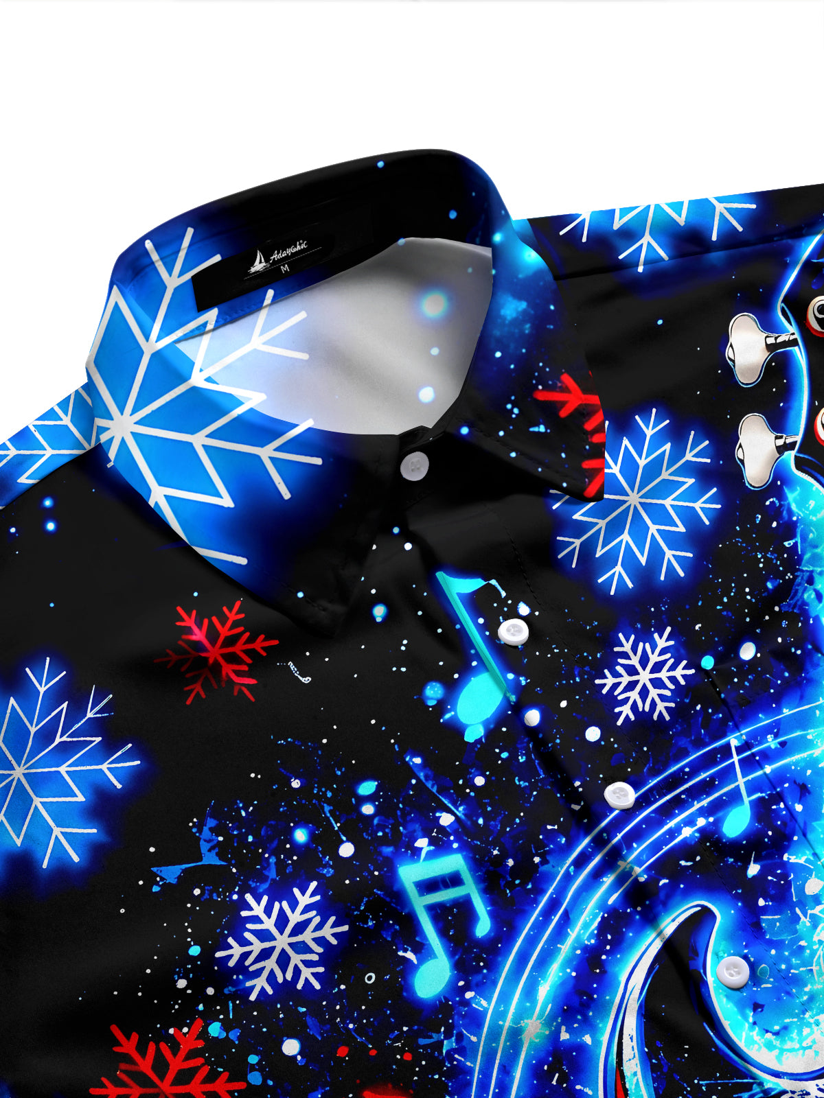 Adaychic Men's Graphic Electric Blue Bass Guitar Print Long Sleeve Shirt with Chest Pocket