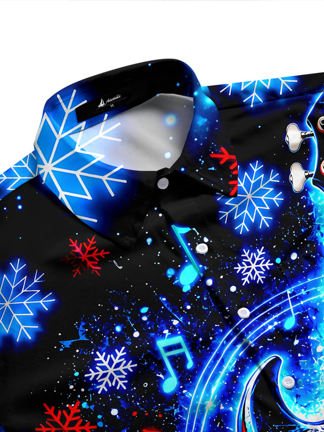 Adaychic Men's Graphic Electric Blue Bass Guitar Print Long Sleeve Shirt with Chest Pocket