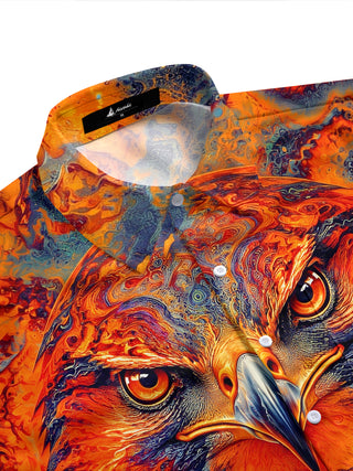 Adaychic Men's Vintage Style Abstract Eagle Face Print Short Sleeve Shirt with Chest Pocket