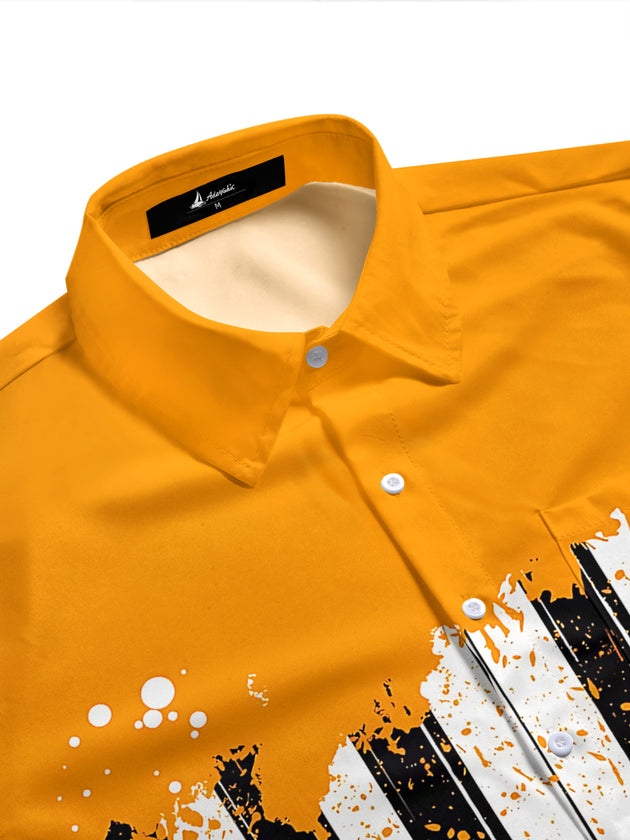 Adaychic Men's Graphic Piano Keys Print Paint Splatter Print Short Sleeve Shirt with Chest Pocket