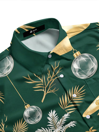 Adaychic Men's Christmas Ornaments And Tropical Beach Print Long Sleeve Shirt with Chest Pocket