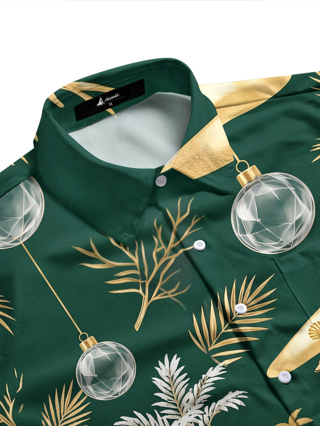 Adaychic Men's Christmas Ornaments And Tropical Beach Print Long Sleeve Shirt with Chest Pocket