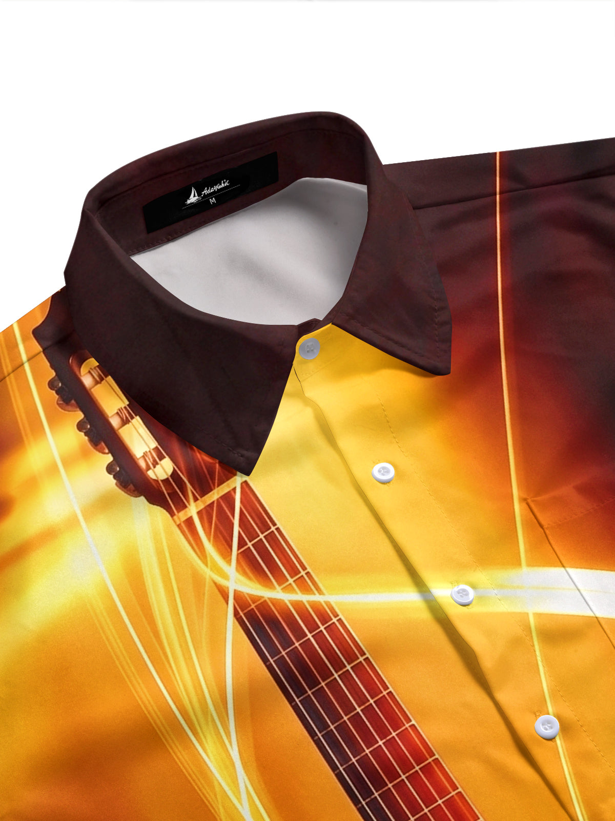 Adaychic Men's Graphic Guitar Print Light Streaks Print Short Sleeve Shirt with Chest Pocket