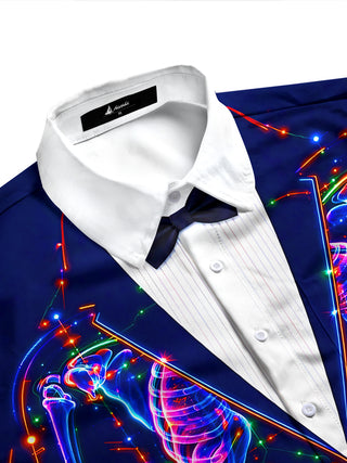 Adaychic Men's Neon Skeleton Anatomy With Organs Print Long Sleeve Shirt with Chest Pocket