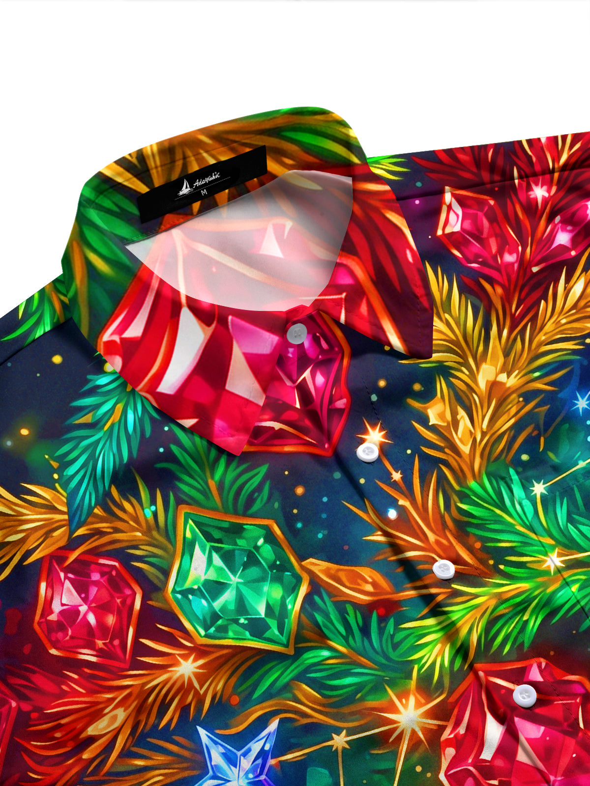 Adaychic Men's Christmas Gemstones And Pine Branches Print Long Sleeve Shirt with Chest Pocket