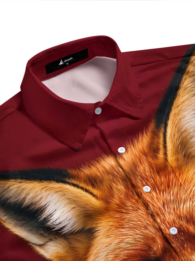 Adaychic Men's Graphic Fox Face Print Short Sleeve Shirt with Chest Pocket