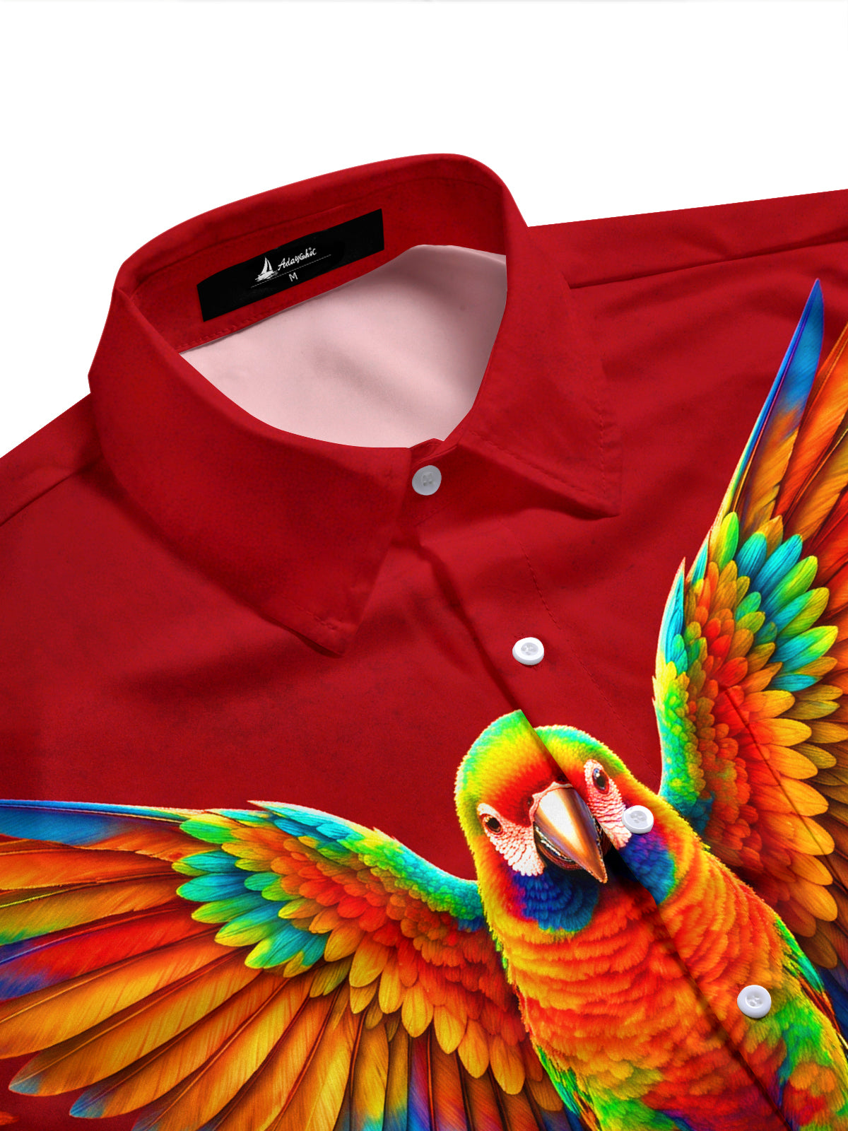 Adaychic Men's Short Sleeve Stand Collar Shirt - Thanksgiving Colorful Parrot And Turkeys With Autumn Leaves Print with Chest Pocket