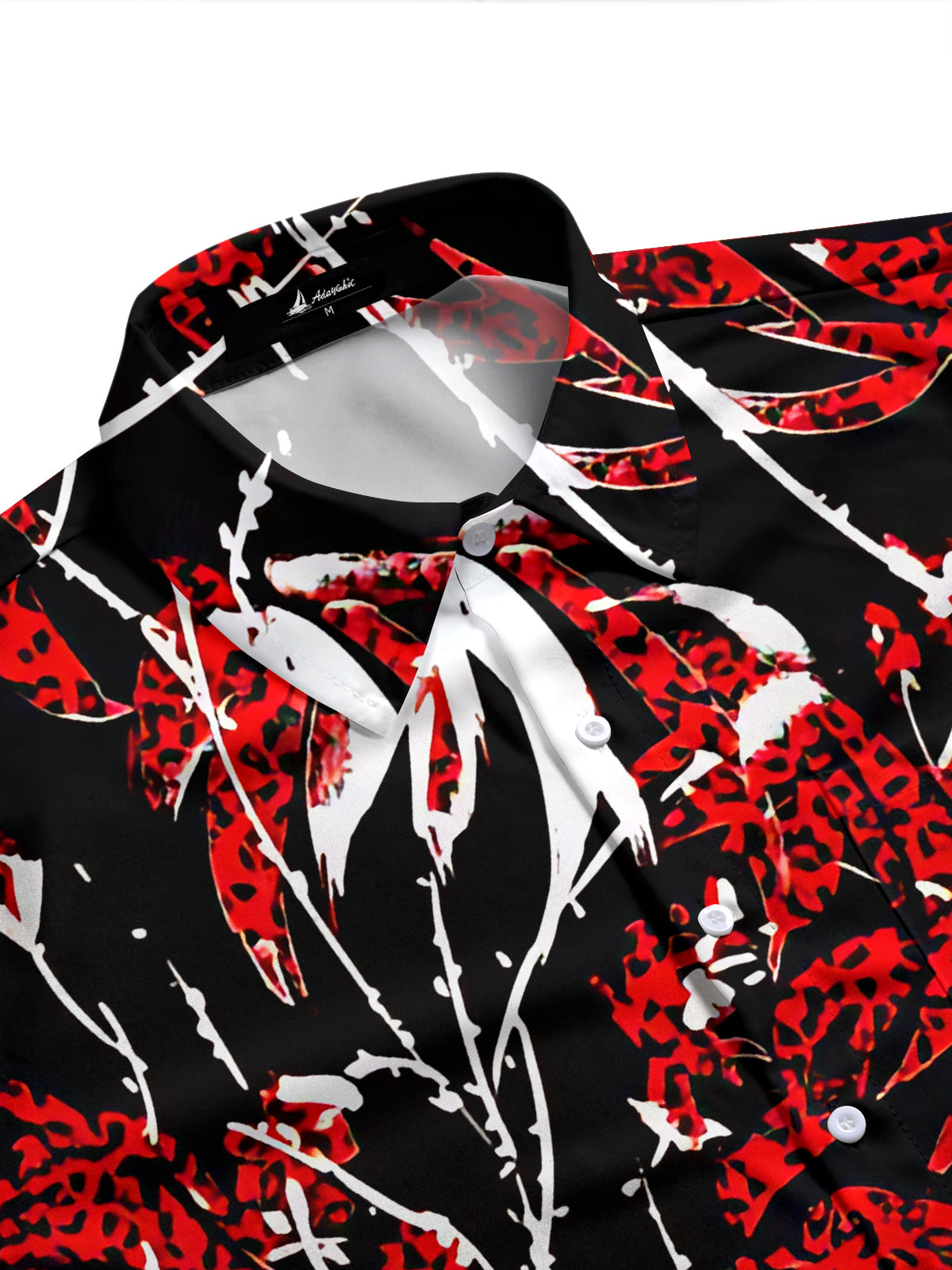 Adaychic Men's Hawaiian Leopard Print Leaves Long Sleeve Shirt with Chest Pocket