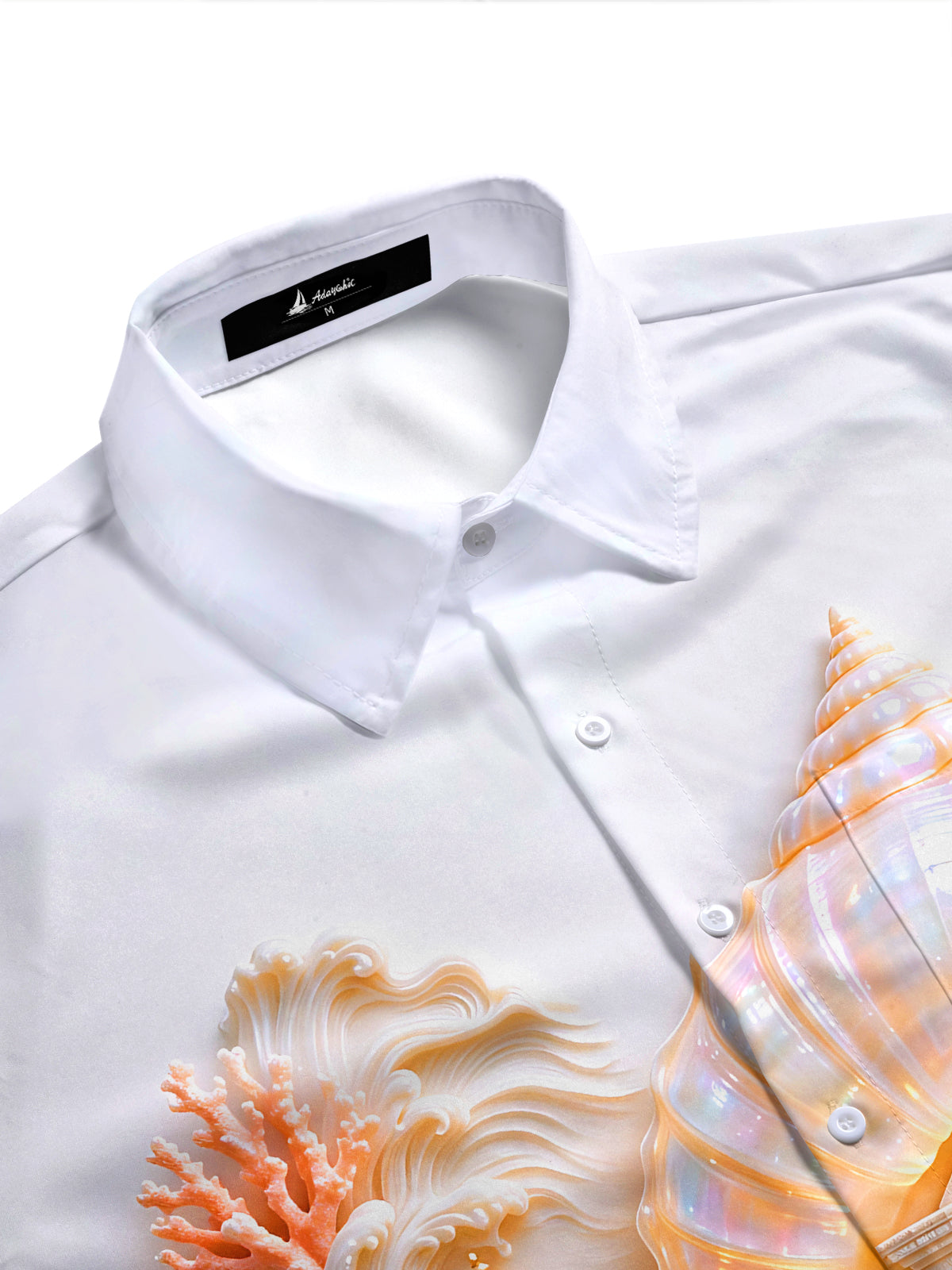 Adaychic Men's 3D Relief Seashell Undersea Temple Print Short Sleeve Shirt with Chest Pocket