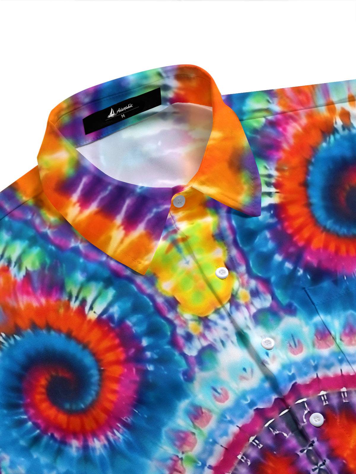 Adaychic Men's Graphic Peace Sign Print Tie Dye Spiral Print Short Sleeve Shirt with Chest Pocket