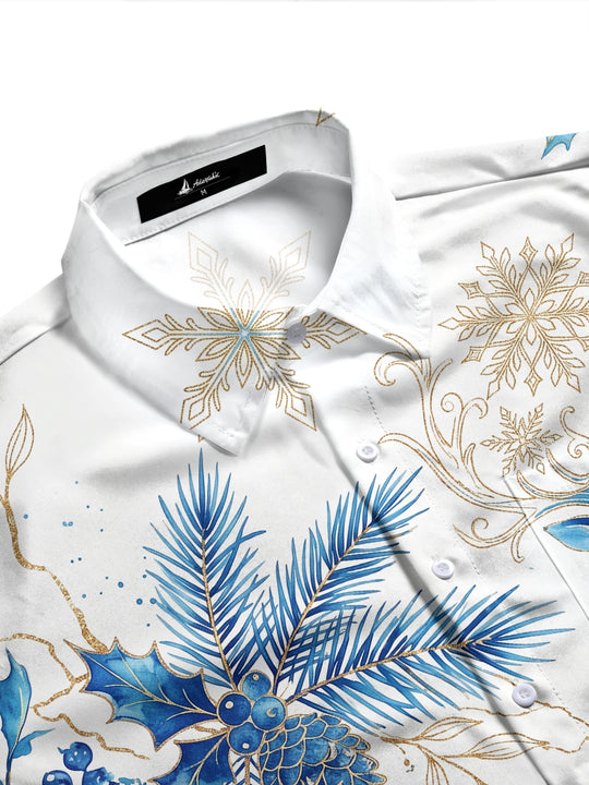 Adaychic Men's Graphic Watercolor Snowflake Print Long Sleeve Shirt with Chest Pocket