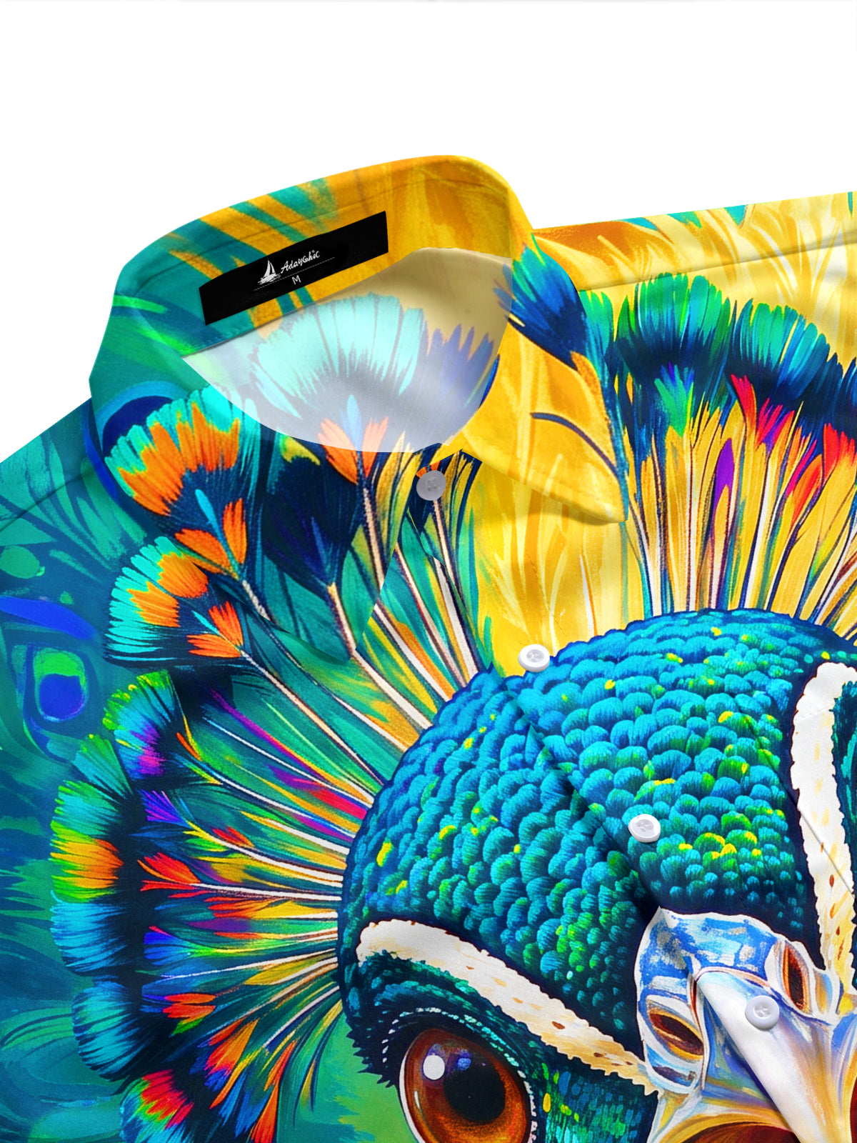 Adaychic Men's Hawaiian Colorful Peacock Head Print Short Sleeve Shirt with Chest Pocket