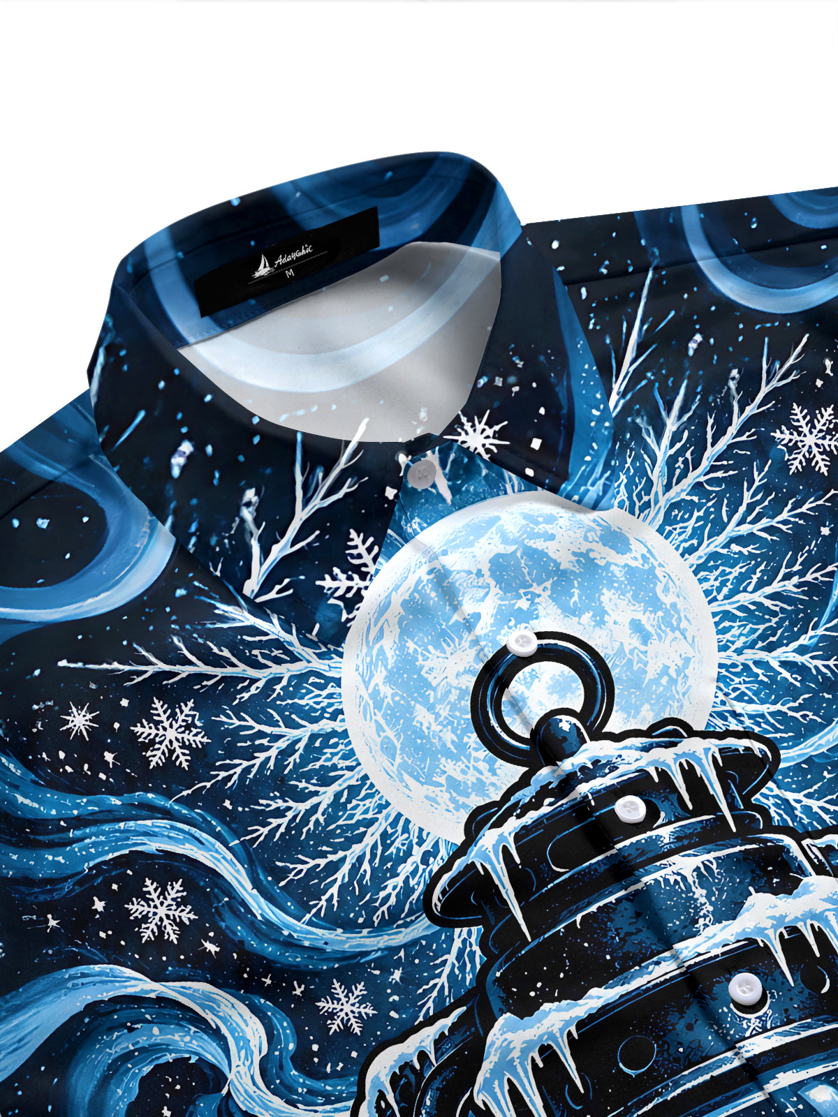 Adaychic Men's Short Sleeve Shirt - Vintage Kerosene Lantern With Winter Landscape Print with Chest Pocket