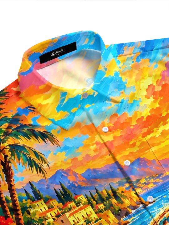 Adaychic Men's Hawaiian Sea Turtle Print Short Sleeve Shirt with Chest Pocket