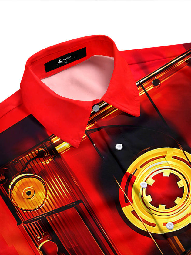 Adaychic Men's Vintage Style Cassette Tape Print Short Sleeve Shirt with Chest Pocket