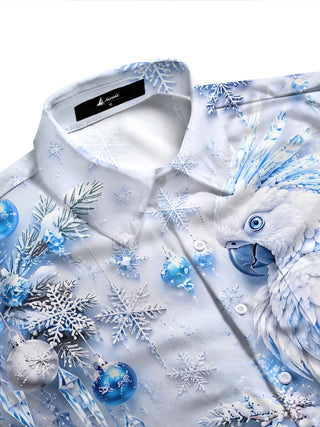 Adaychic Men's Graphic Christmas Parrot And Ornaments Print Long Sleeve Shirt with Chest Pocket