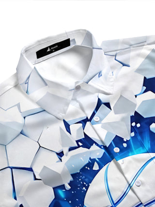 Adaychic Men's 3D Basketball Breaking Through Wall Print Short Sleeve Shirt with Chest Pocket