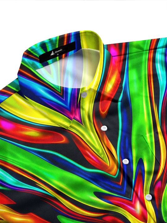 Adaychic Men's Printed Fluid Abstract Colors Print Long Sleeve Shirt with Chest Pocket