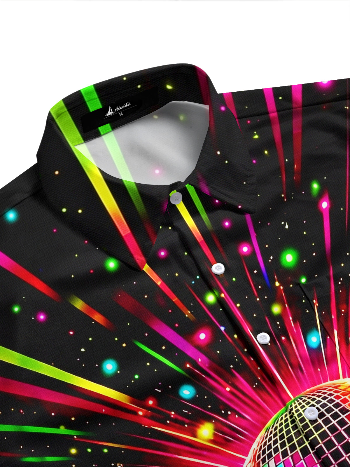 Adaychic Men's Retro Disco Ball Print Neon Light Rays Print Short Sleeve Shirt with Chest Pocket