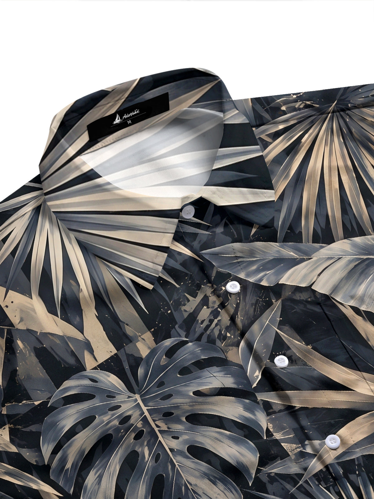 Adaychic Men's Hawaiian Tropical Leaves And Monstera Print Long Sleeve Shirt with Chest Pocket
