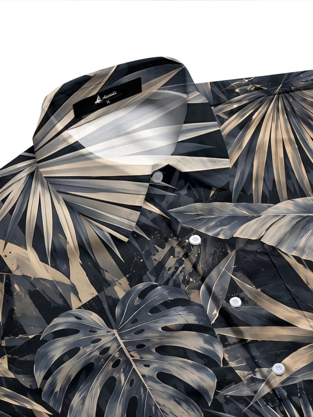 Adaychic Men's Hawaiian Tropical Leaves And Monstera Print Long Sleeve Shirt with Chest Pocket
