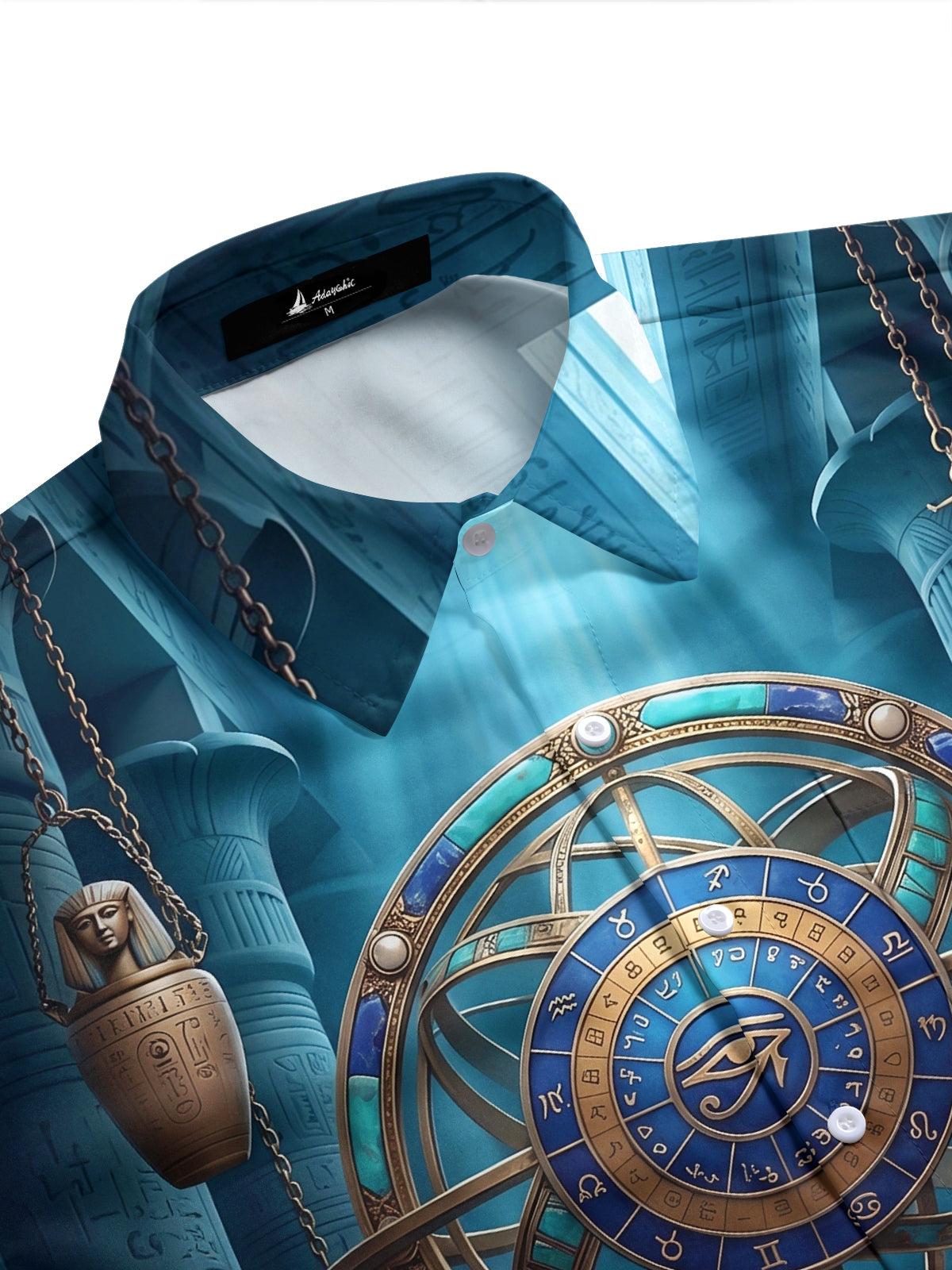 Adaychic Men's 3D Ancient Egyptian Armillary Sphere Print Short Sleeve Shirt with Chest Pocket