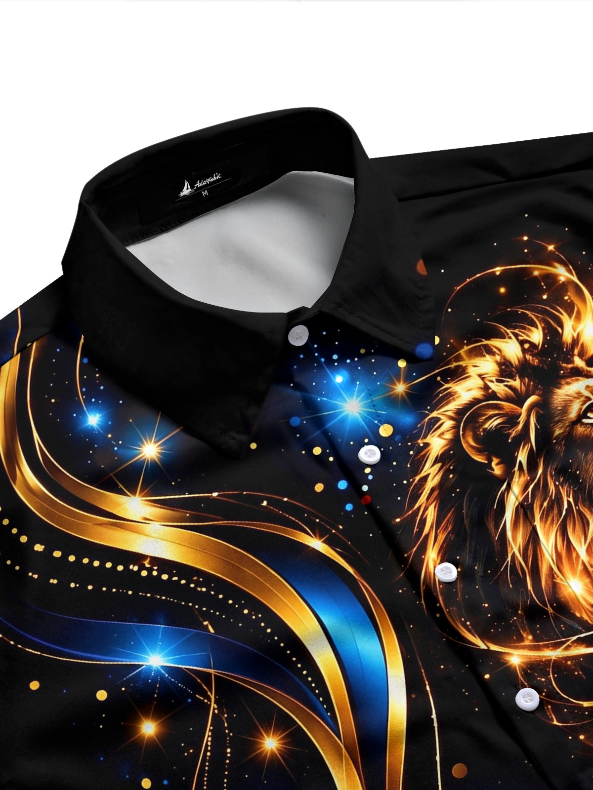 Adaychic Men's Graphic Lion Head Print Golden Waves Print Long Sleeve Shirt with Chest Pocket
