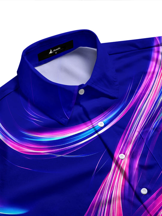Adaychic Men's Patterned Abstract Wavy Light Streaks Print Long Sleeve Shirt with Chest Pocket