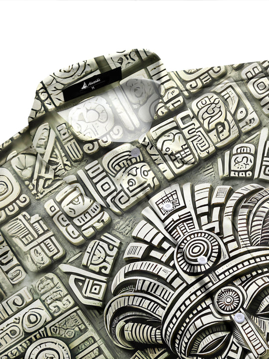Adaychic Mayan Stone Carving Mask Men's Pocket Long Sleeve Shirts