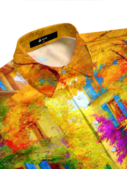 Adaychic Men's Graphic Pattern Print Short Sleeve Shirt with Chest Pocket