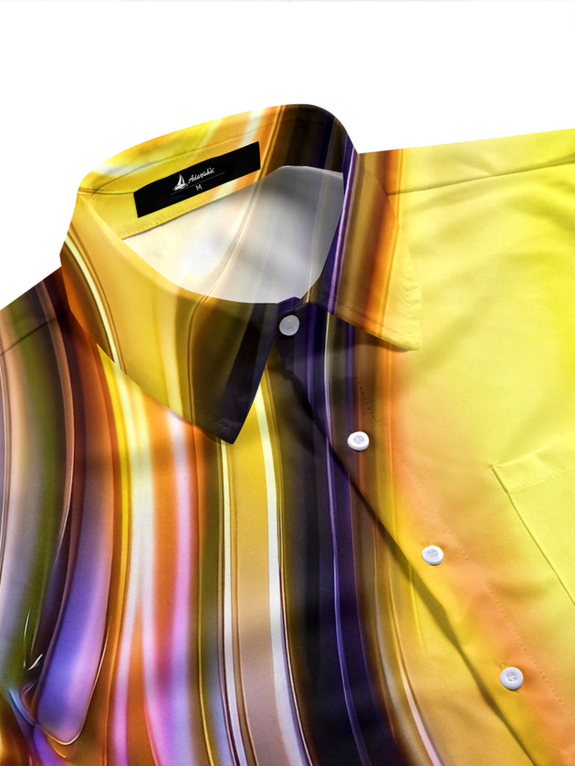 Adaychic Men's Printed Liquid Metallic Swirl Print Short Sleeve Shirt with Chest Pocket