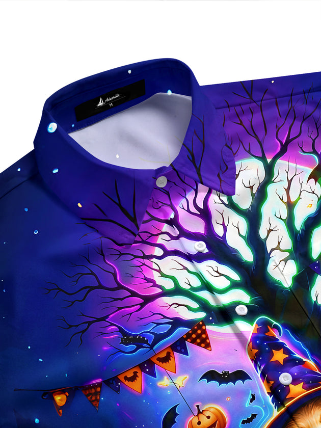 Adaychic Men's Graphic Halloween Dogs In Costumes Print Short Sleeve Shirt with Chest Pocket