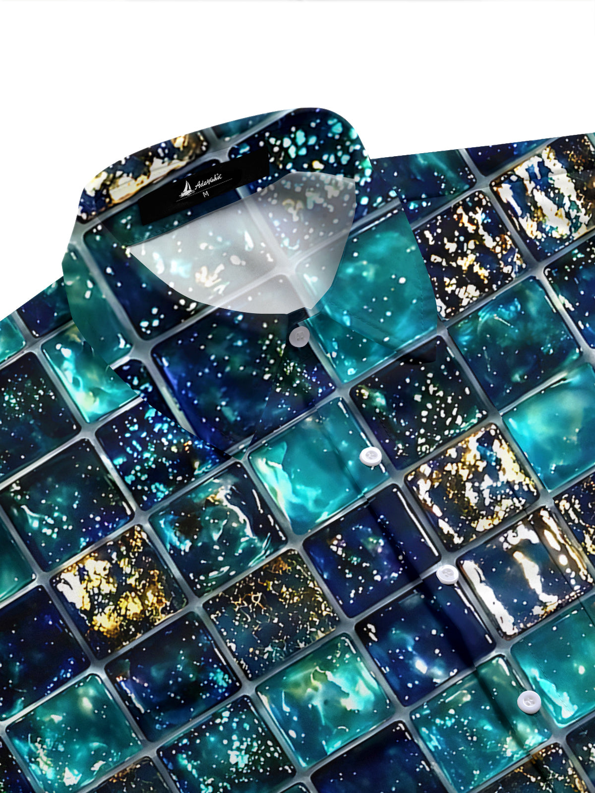 Adaychic Men's Printed Geometric Tile Pattern Short Sleeve Shirt with Chest Pocket