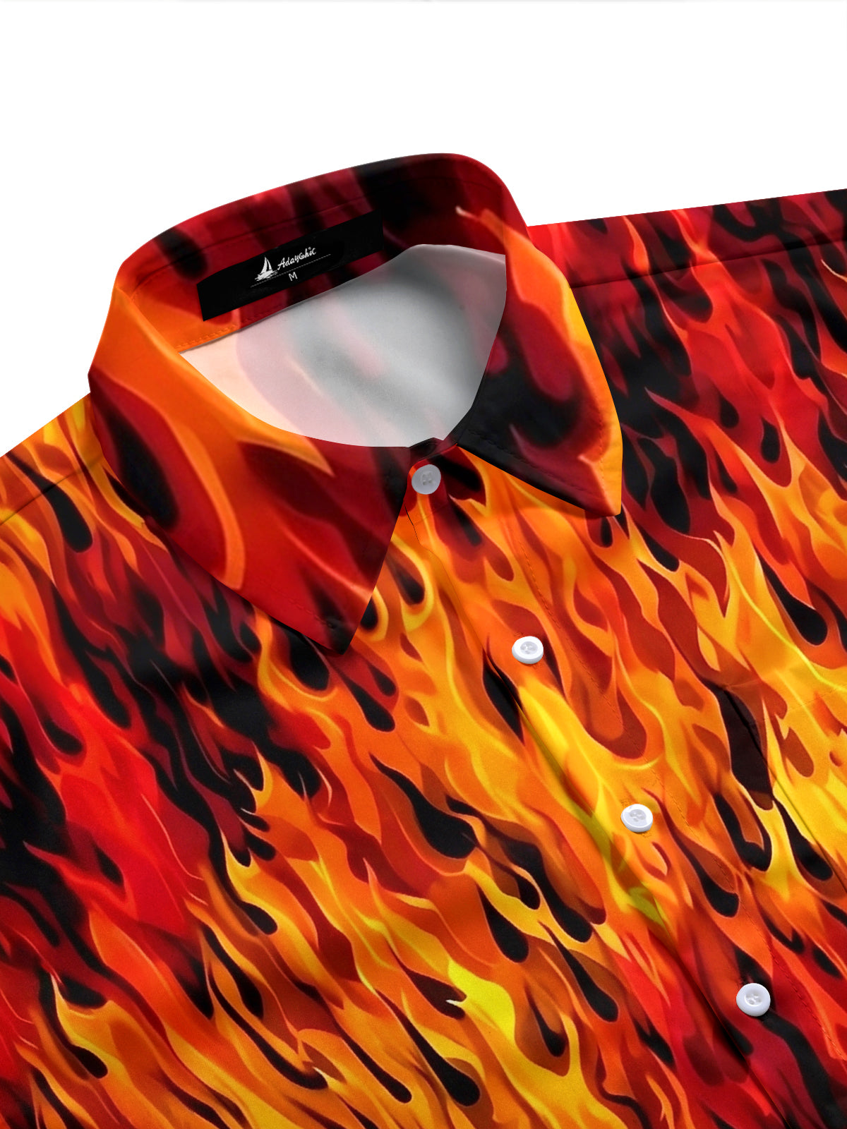 Adaychic Men's Hawaiian Fire Pattern Flames Print Short Sleeve Shirt with Chest Pocket