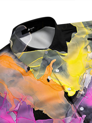 Adaychic Men's Printed Abstract Colorful Swirls Print Short Sleeve Shirt with Chest Pocket