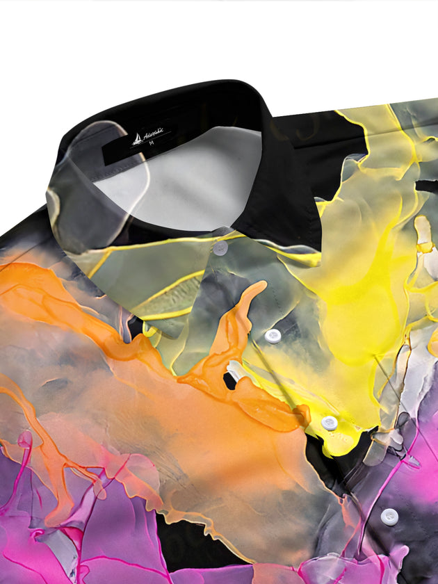 Adaychic Men's Printed Abstract Colorful Swirls Print Short Sleeve Shirt with Chest Pocket