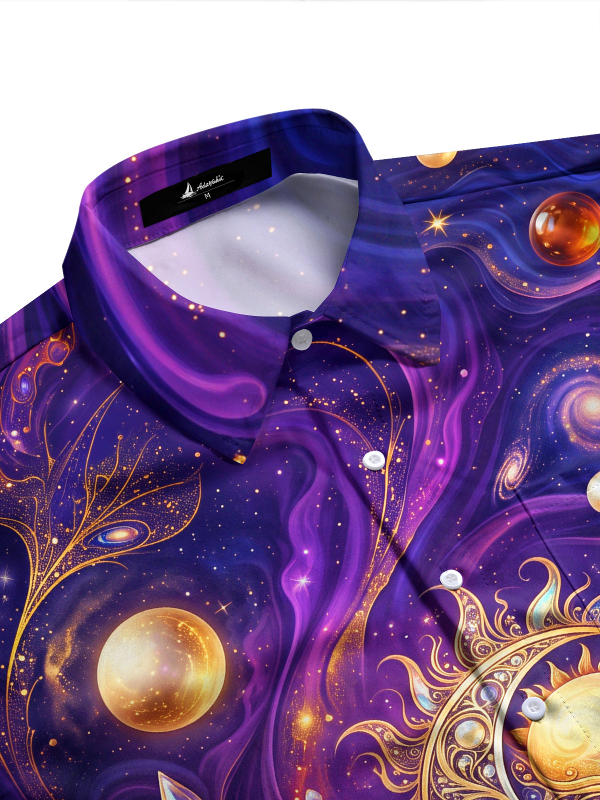Adaychic Men's Graphic Sun Moon Cosmic Vortex Print Long Sleeve Shirt with Chest Pocket